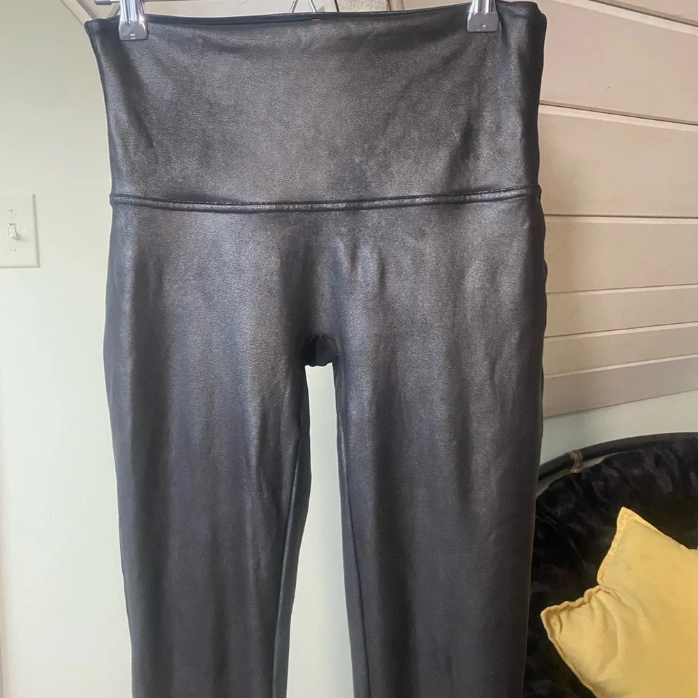 SPANX Black Faux Leather Leggings Size XL